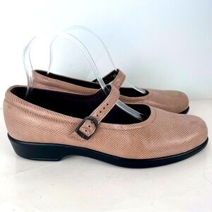 SAS Shoe Womens Size 10N Mary Jane Genuine Leather Snakeskin Taupe Buckle EUC